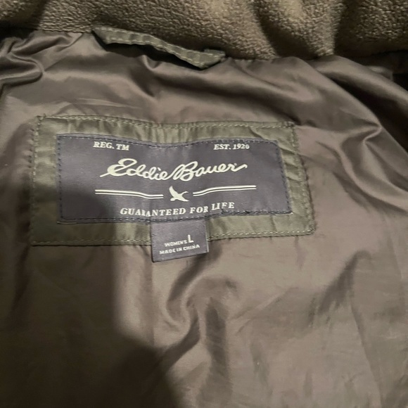Eddie Bauer Taupe Brown Grey Puffer Fur Fleece Lined goose down parka - Picture 6 of 8